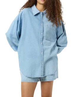 Chemisier Katri L/S Oversize Str Shrt en coton bleu rayé à coupe oversize