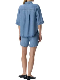 Chemisier à manches courtes amples bleu stone aspect denim à coupe regular fit