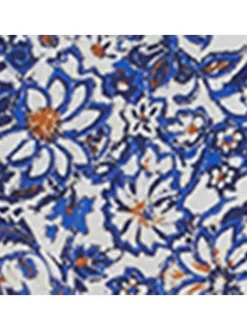 Chemisier marine fleuri avec une coupe droite et un col français