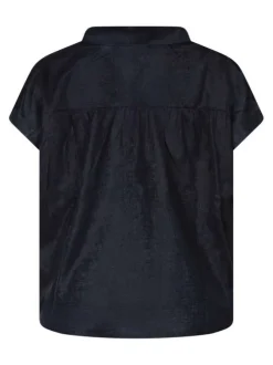 Chemisier marine uni avec une coupe droite et un col chemise