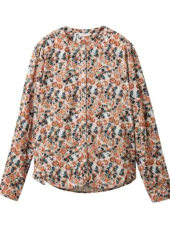 Chemisier multicolore imprimé coupe droite col v et à manches longues