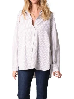 Chemisier multicolore rayé pourvu d'un col chemise et de manches longues