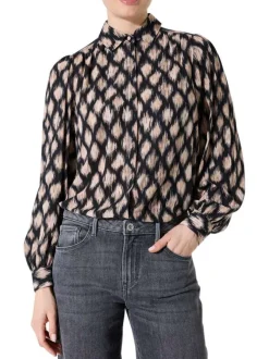 Chemisier noir et taupe avec un imprimé de losanges abstraits