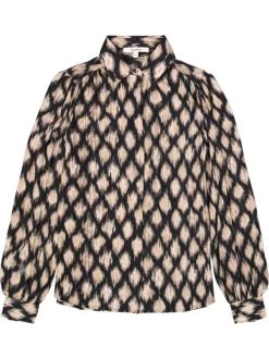 Chemisier noir et taupe avec un imprimé de losanges abstraits
