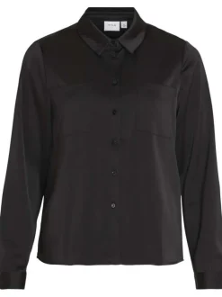 Chemisier noir satiné avec une coupe loose fit et un col français