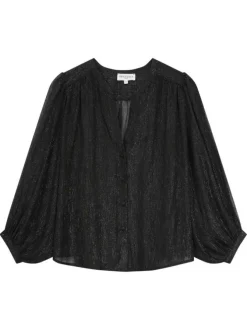 Chemisier noir uni avec une coupe oversize et un col tunisien