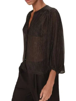 Chemisier noir uni avec une coupe oversize et un col tunisien