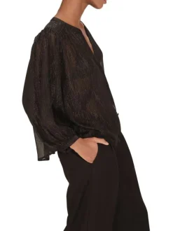 Chemisier noir uni avec une coupe oversize et un col tunisien
