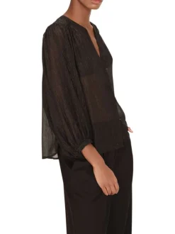 Chemisier noir uni avec une coupe oversize et un col tunisien
