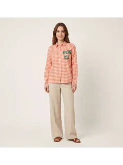 Chemisier orange à coupe droite pourvue d'un col à revers et de manches longues