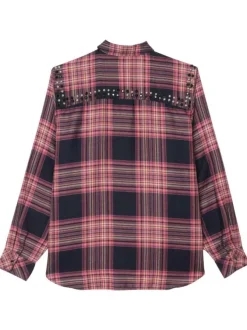 Chemisier tartan noir et rouge avec une coupe droite et un col français