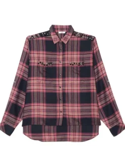 Chemisier tartan noir et rouge avec une coupe droite et un col français