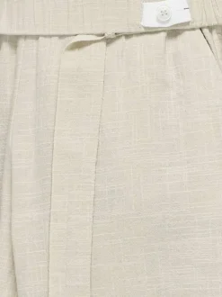 Chino en coton beige uni large et fluide aspect lin avec ceinture à la taille