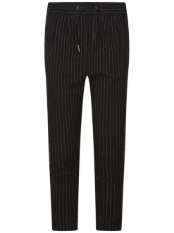 Chino noir à fines rayures avec une coupe slim et une taille haute élastiquée