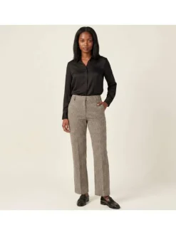 Chino anthracite pied de poule à coupe droite et poches passepoilées