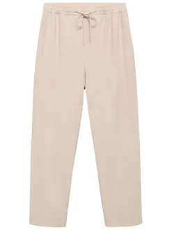 Chino beige clair uni à coupe droite et à taille élastiquée avec un lien