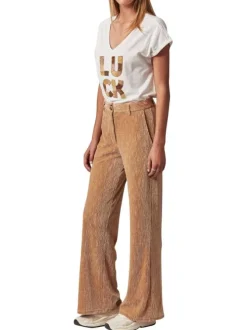 Chino beige en velours côtelé avec une coupe bootcut et 4 poches