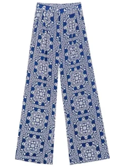 Chino bleu à imprimé mosaïque avec une coupe large et 2 poches
