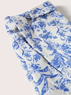 Chino écru fleuri bleu coupe regular avec lacet de nouage