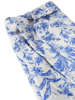 Chino écru fleuri bleu coupe regular avec lacet de nouage