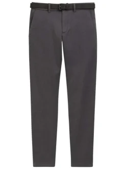 Chino en coton anthracite uni à coupe ajustée avec poches à l'italienne
