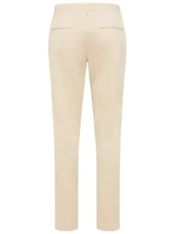 Chino en coton beige uni avec une coupe slim et des passants à la taille