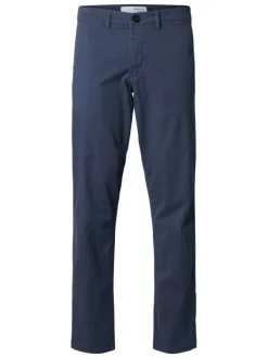 Chino en coton bleu indigo uni à coupe slim fit avec une taille intermédiaire