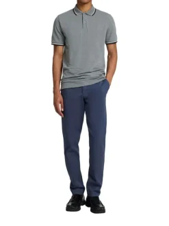 Chino en coton bleu indigo uni à coupe slim fit avec une taille intermédiaire