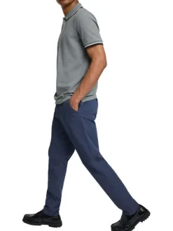 Chino en coton bleu indigo uni à coupe slim fit avec une taille intermédiaire