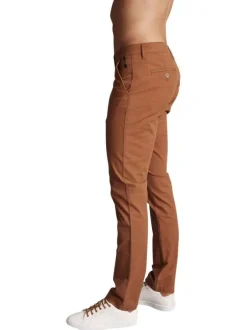 Chino en coton camel uni à coupe regular fit et à taille mi-haute