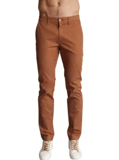 Chino en coton camel uni à coupe regular fit et à taille mi-haute