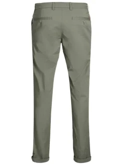 Chino en coton kaki uni avec une coupe droite et des passants pour ceinture