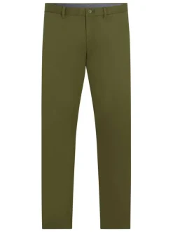Chino en coton kaki uni avec une coupe slim et poches passepoilées avec boutons