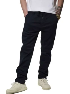 Chino en coton marine uni avec une coupe droite et des poches
