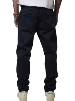 Chino en coton marine uni avec une coupe droite et des poches