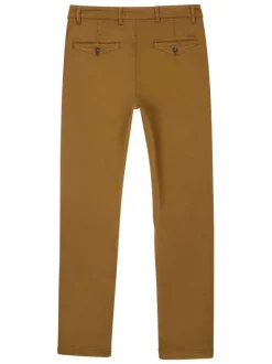Chino en coton mélangé camel uni avec une coupe droite et des passants