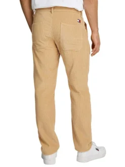 Chino en coton mélangé camel uni en velours côtelé avec une coupe slim