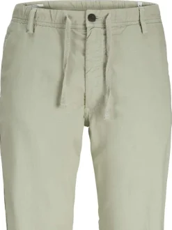 Chino en coton mélangé kaki uni avec une coupe droite et un lien de serrage