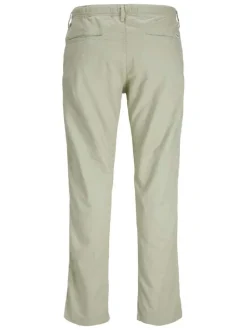 Chino en coton mélangé kaki uni avec une coupe droite et un lien de serrage