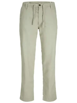 Chino en coton mélangé kaki uni avec une coupe droite et un lien de serrage