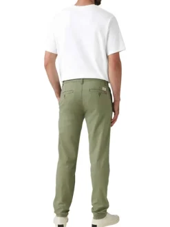 Chino en coton mélangé vert uni à coupe slim avec une taille intermédiaire