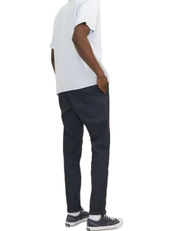 Chino en coton nuit uni avec une coupe droite et des passants pour ceinture