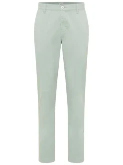 Chino en coton vert clair uni avec une coupe slim et des passants à la taille