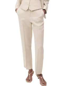 Chino en lin beige clair uni à coupe droite avec des passants