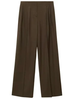 Chino kaki uni à coupe bootcut avec plis marqués et fermeture zippée