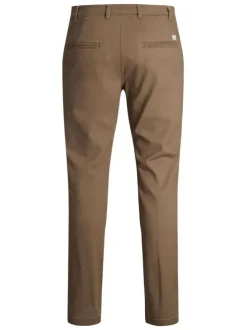 Chino Marco Dave en coton camel uni slim avec zip, bouton et poches