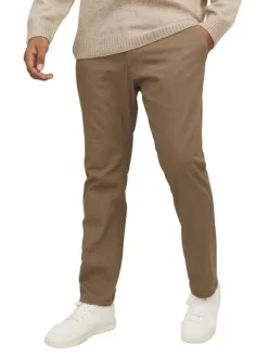 Chino Marco Dave en coton camel uni slim avec zip, bouton et poches