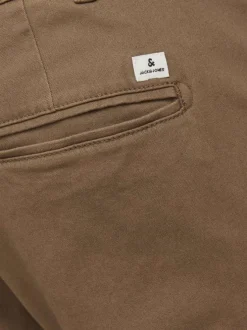 Chino Marco Dave en coton camel uni slim avec zip, bouton et poches