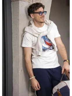 Chino marine uni à coupe ajustée, plis marqués avec cordon, zip et bouton