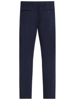 Chino marine uni à coupe ajustée, plis marqués avec cordon, zip et bouton